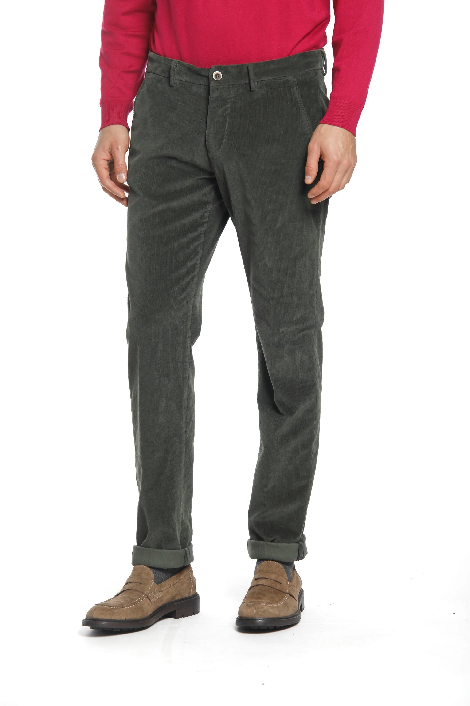 Extra Savings Forest Green Baby Cord Slim Fit Stretch Chino - Mason's