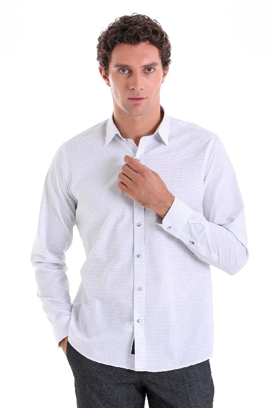 Hot Deal Comfort Fit Long Sleeve Windowpane Cotton Gray Casual Shirt