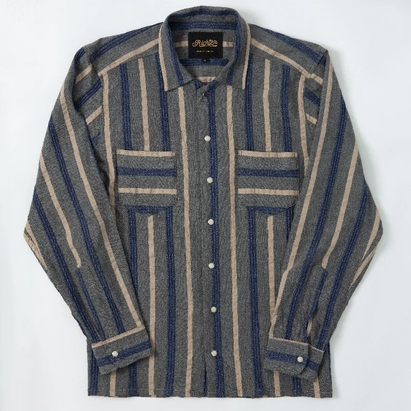 Cord Striped Blue and Brown Long Sleeve