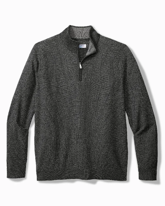 One-DAY Sale Tommy Bahama Coolside Legend Half-Zip IslandZone Sweater Grey Mist