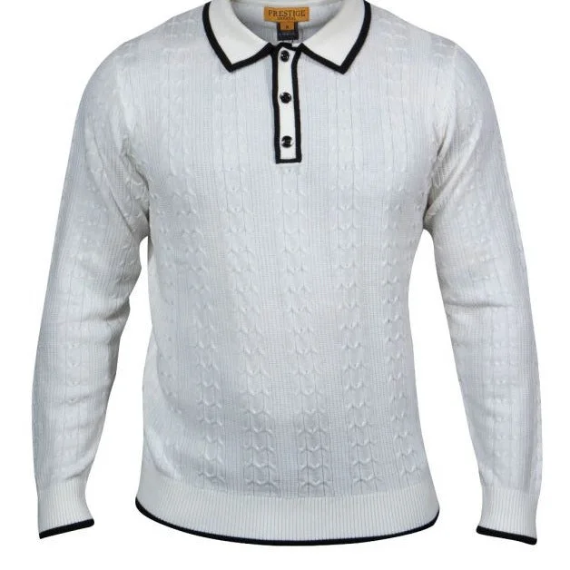 Prestige SW-472 L/S 3 Button Polo Cbl Textured White