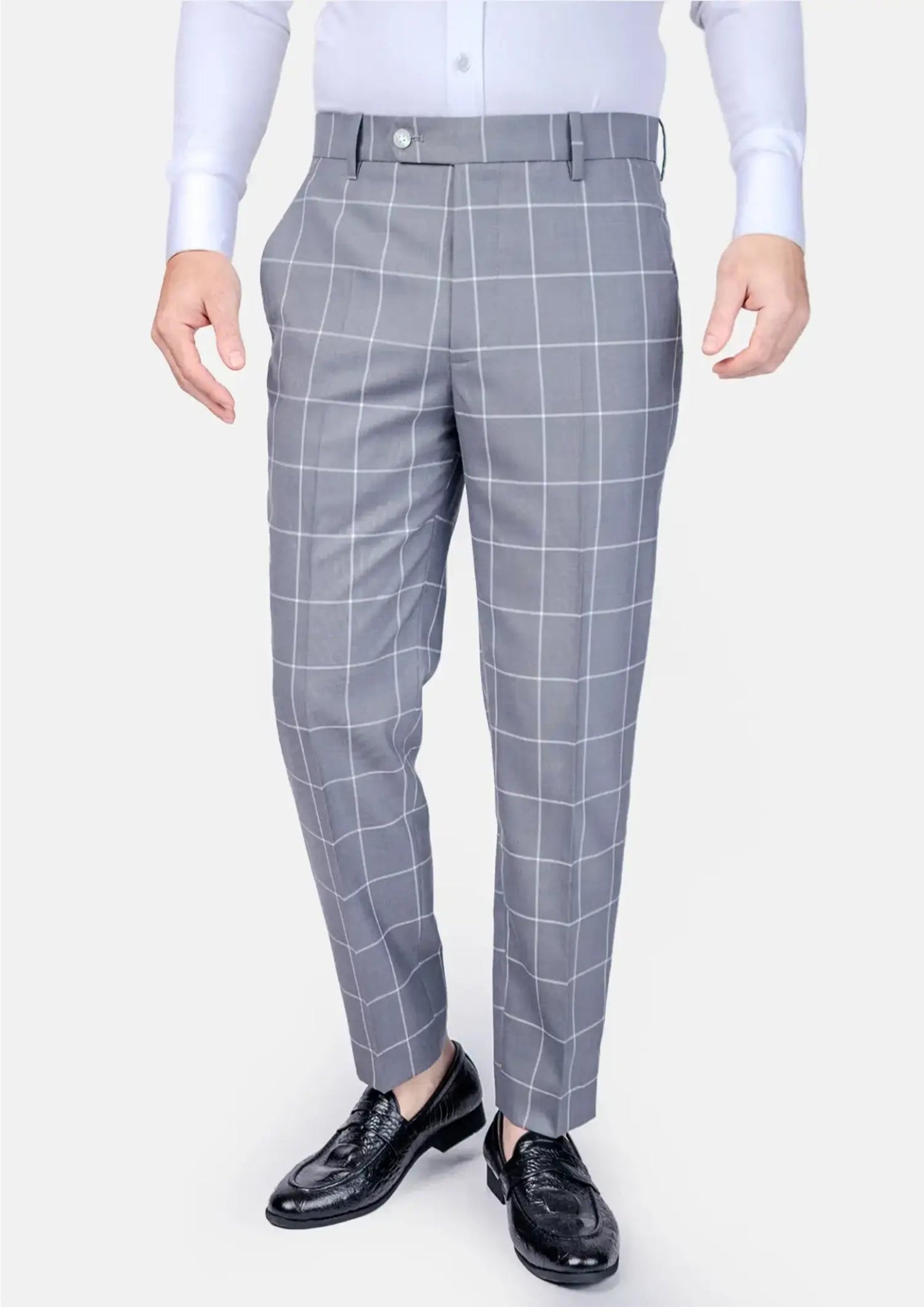 Powder Grey Windowpane Pants