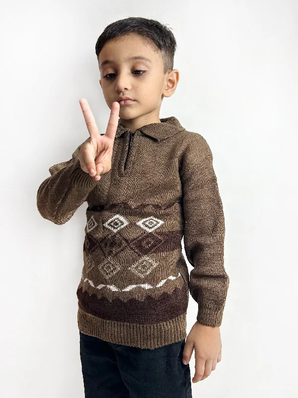 Limited Time Offer 2Yrs - 4Yrs Brown Full Sleeve Sweater For Kids KSW28