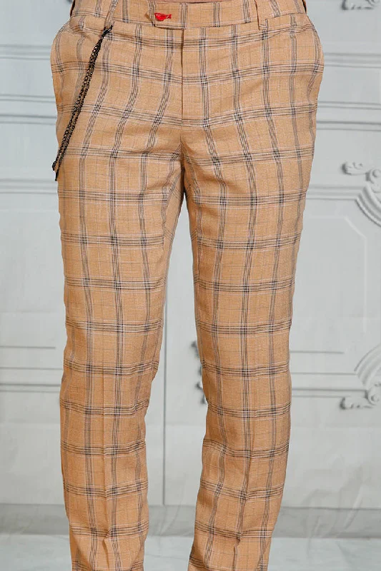 Manzini MZ-121 Slim Fit Plaid Pants Camel