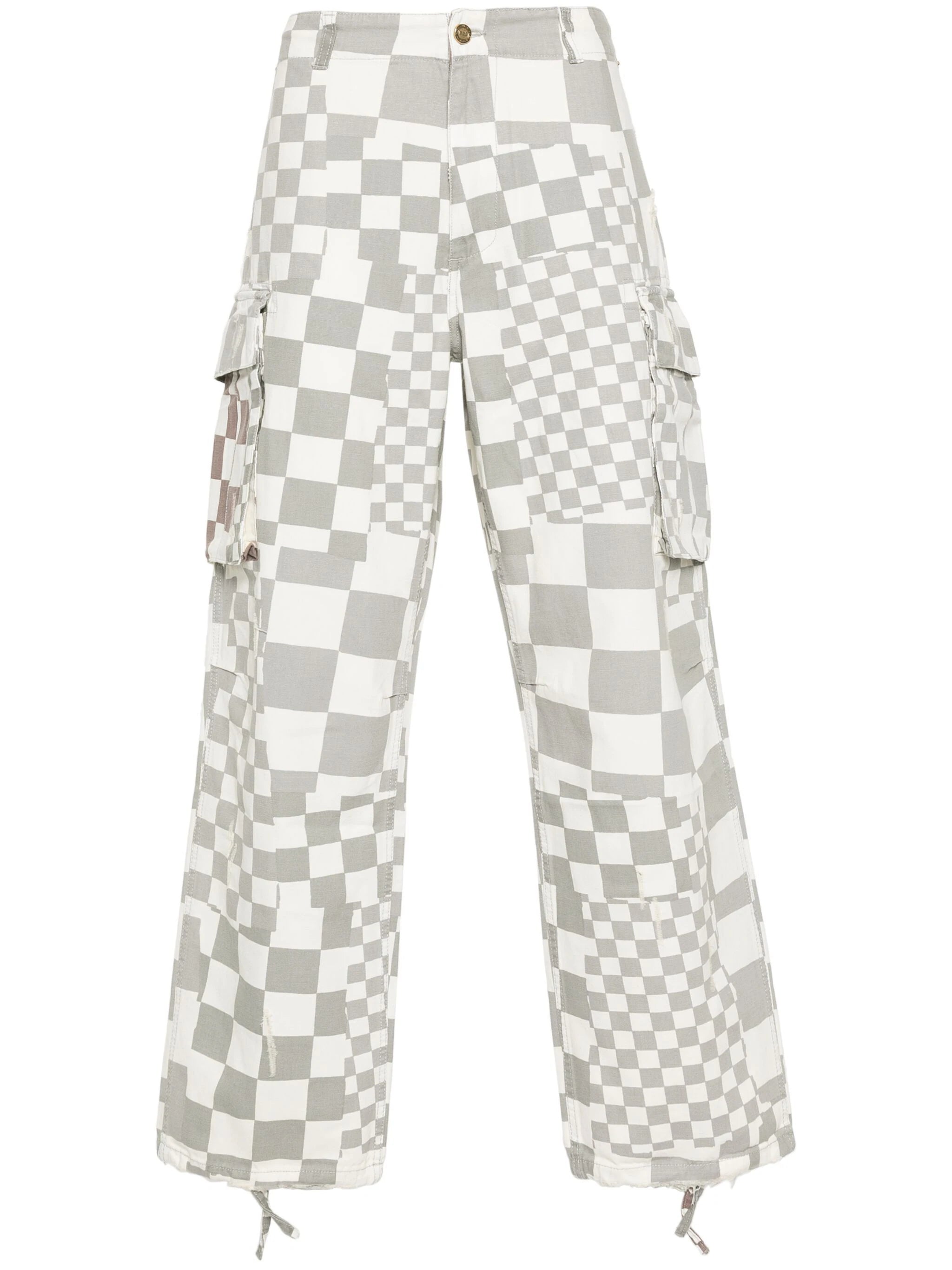 Act Fast Distressed Checked Straight Trousers