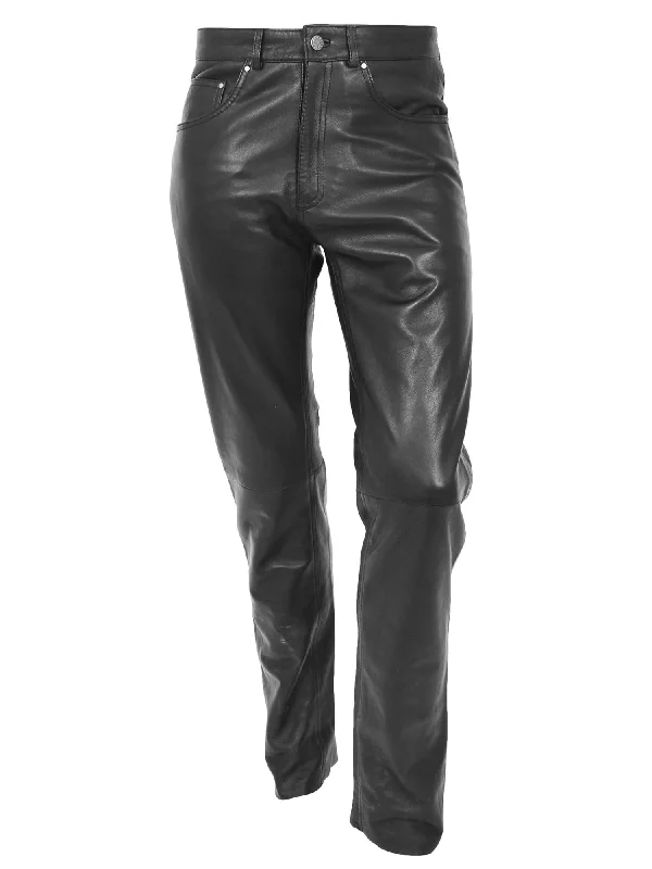 Men's Business Casual Slim Fit Black Leather Pants