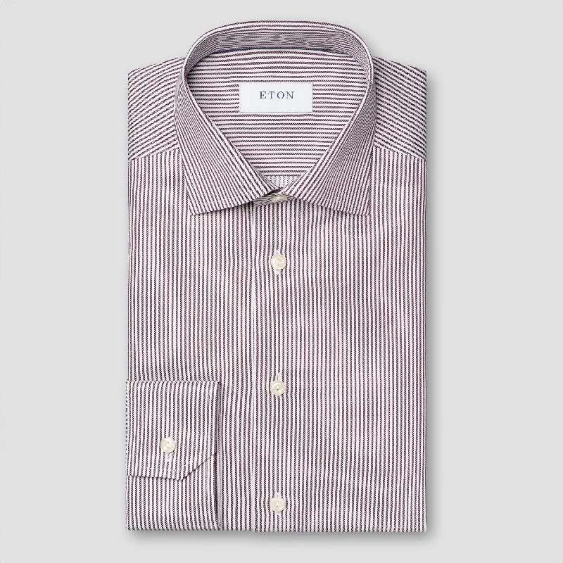 Burgundy Fine Striped Signature Twill Slim Fit Shirt - ETON