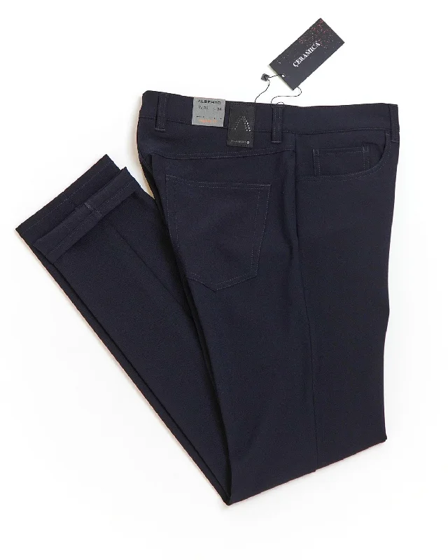 Weekend Offers That Shine Navy 'Pipe' Regular Slim Fit Ceramica 5 Pocket Tech Dress Pants