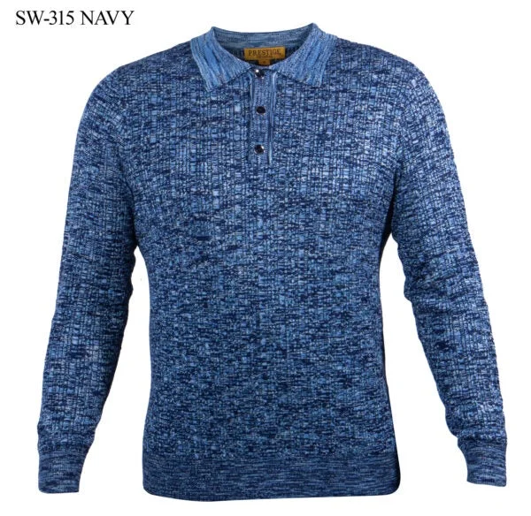 SW-315 I PRESTIGE LS POLO CABLE SWEATER I NAVY