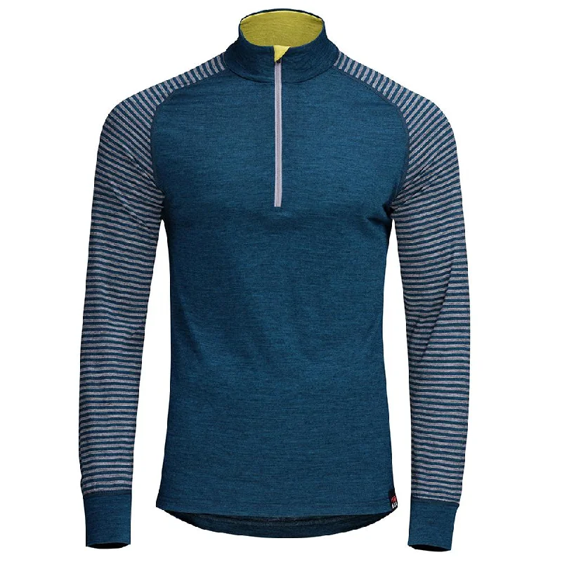 Mens Merino 200 Long Sleeve Zip Neck (Stripe Petrol/Charcoal)