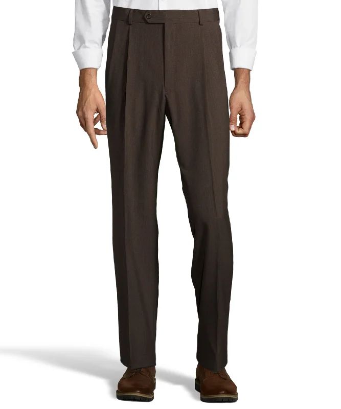 Top Pick Palm Beach Wool/Poly Brown Pleated Expander Pant