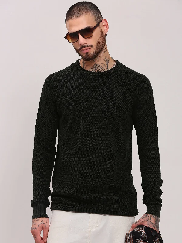 Men Olive Solid Sweater