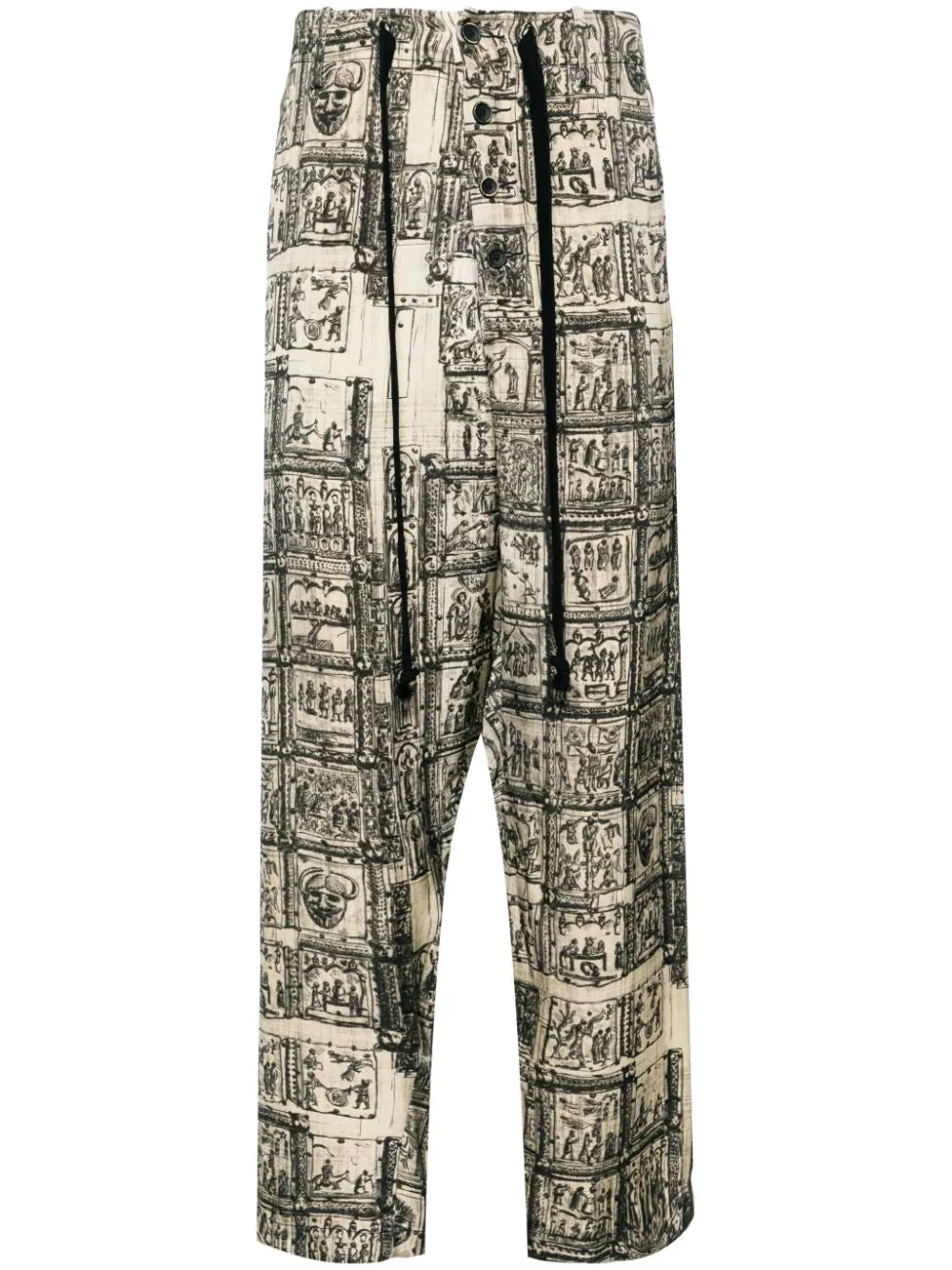 Price Drop Graphic-Print Straight-Leg Trousers