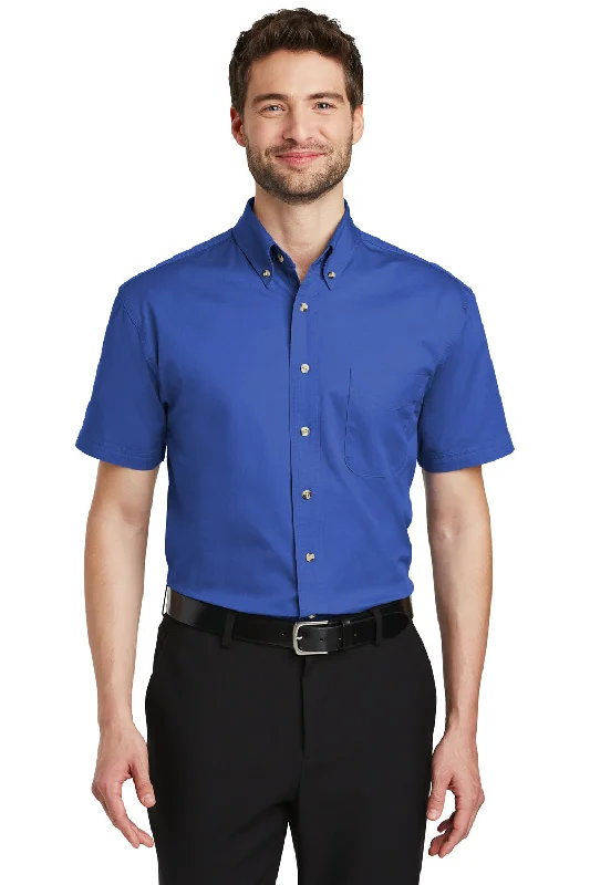 Act Now Port Authority Mens Short Sleeve Button Down Shirt w/ Pocket - Faded Blue - Closeout