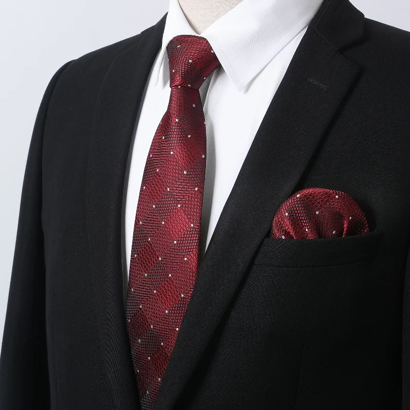 Men's Shirt with Tie Handkerchief Set - 02-WHITE/RED