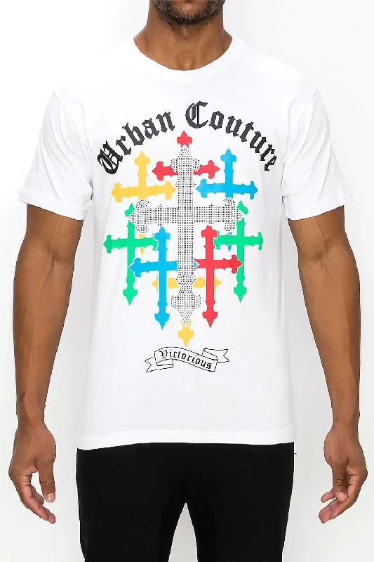 Lowest Price Crystal Embellished Cross Urban Couture T-Shirts