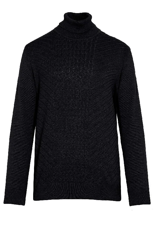 Regular Fit Black Cotton Blend Turtleneck Sweater