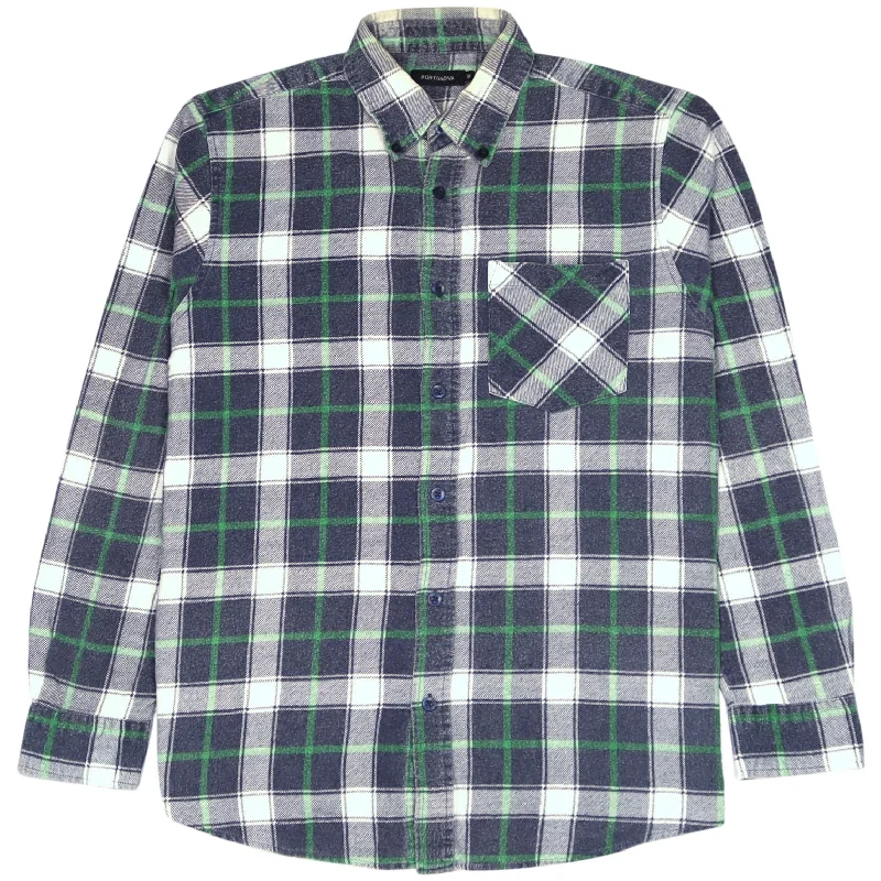 Weekend Discounts to Savor Portonova Checkered Flannel Shirt Navy Green