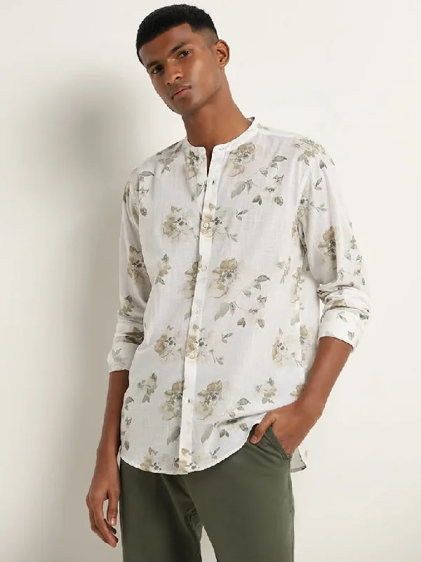 ETA Taupe Floral Print Cotton Resort Fit Shirt