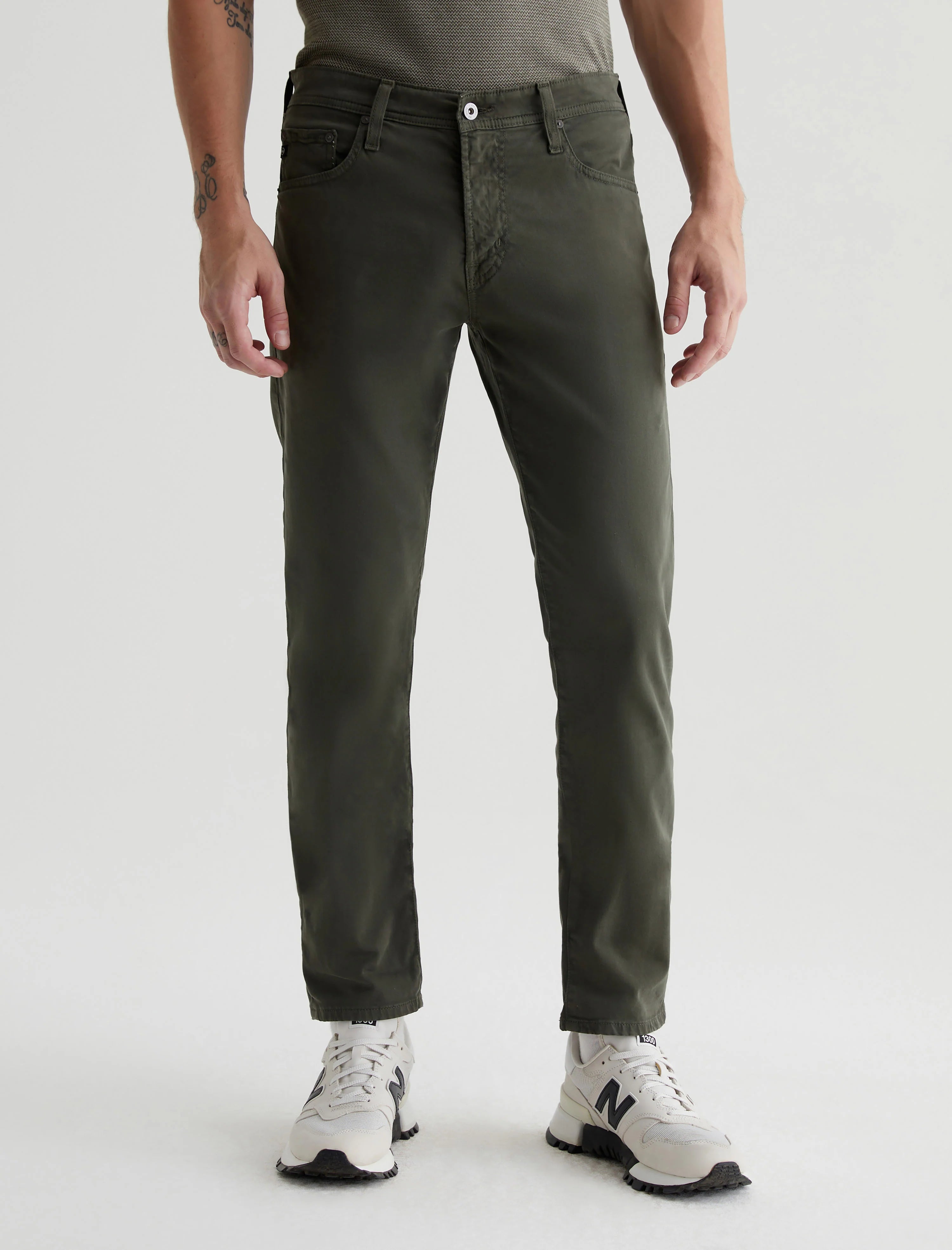 Weekend Specials to Cherish Forest Moss (Green) Sueded Tellis Modern Slim Fit Pants - AG Jeans