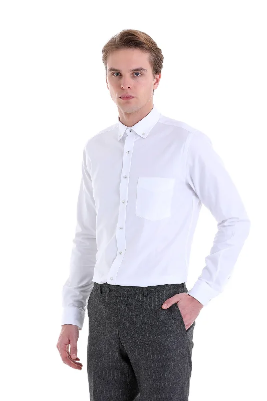 Quick Sale Comfort Fit Chest Pocket Cotton White Casual Shirt