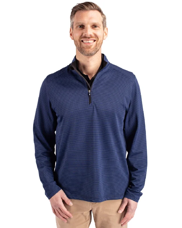 Season Finale Sale Cutter & Buck Virtue Eco Pique Micro Stripe Quarter Zip Tour Blue/Black