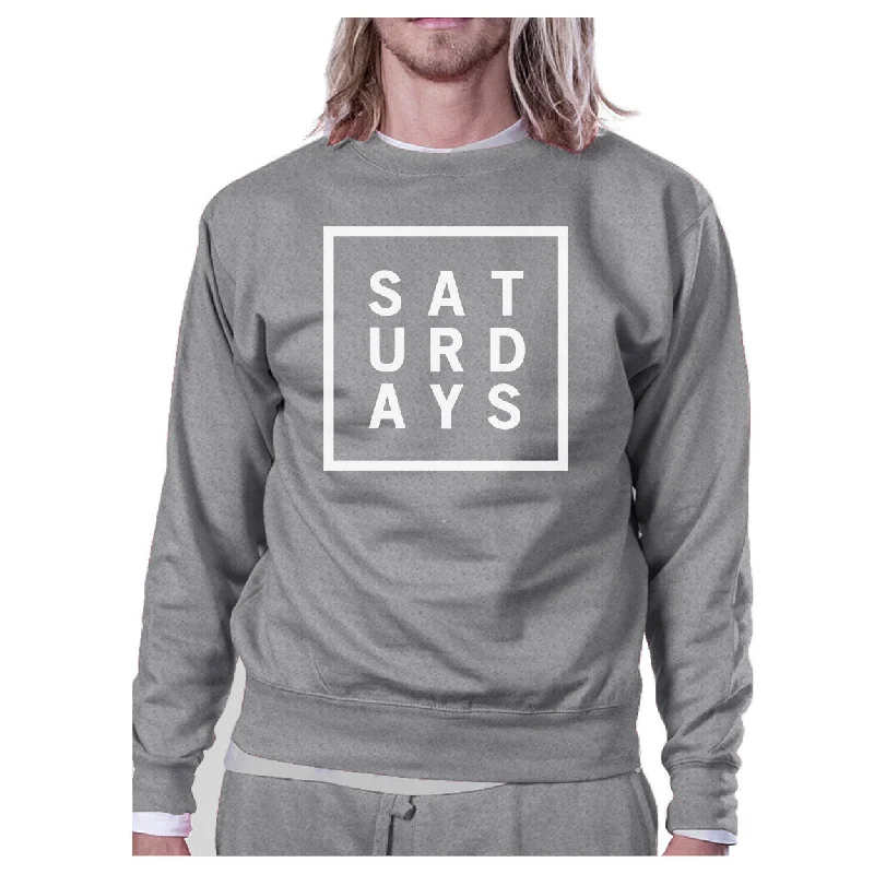 Saturdays Unisex Heather Grey SweatshirtCrew Neck Pullover Fleece