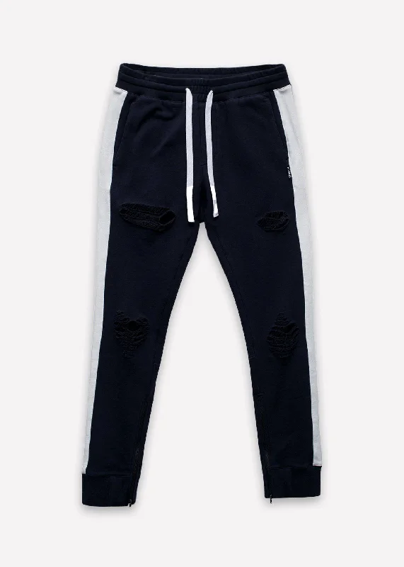 Super Bargain Konus Men's Side Strip French Terry Joggers in Navy
