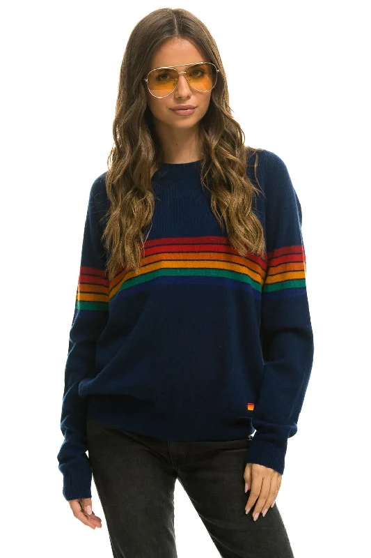 Price Reduction RAINBOW STRIPE 6 UNISEX LIGHT CASHMERE SWEATER - MIDNIGHT
