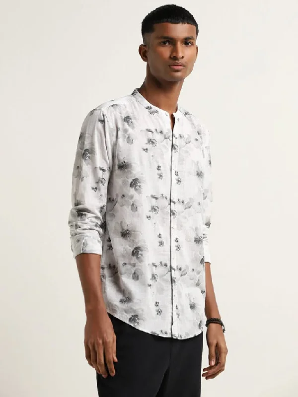 ETA Grey Floral Print Cotton Resort Fit Shirt