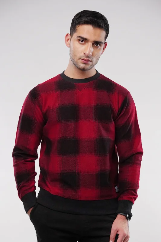 Check Terry Sweatshirt - Red & Black