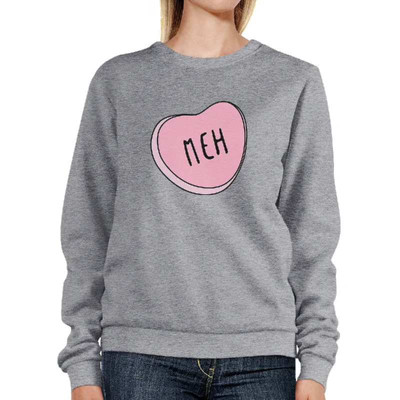 Act Fast Meh Heart Unisex Gray Graphic Sweatshirt Cute Pink Heart Design