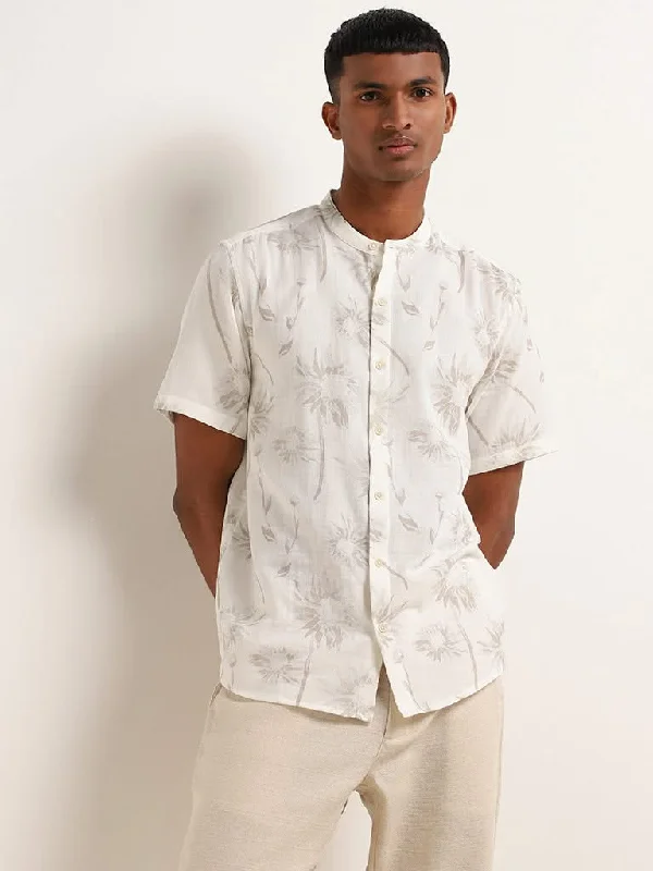 Bargain Blast ETA Off-White Floral Print Cotton Resort Fit Shirt