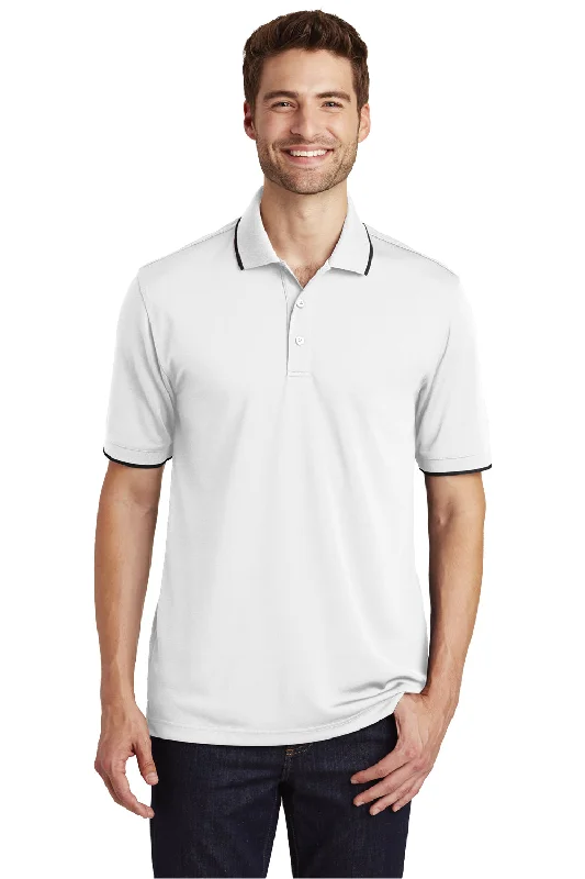 Savings Alert Port Authority Mens Dry Zone Moisture Wicking Short Sleeve Polo Shirt - White/Deep Black - Closeout