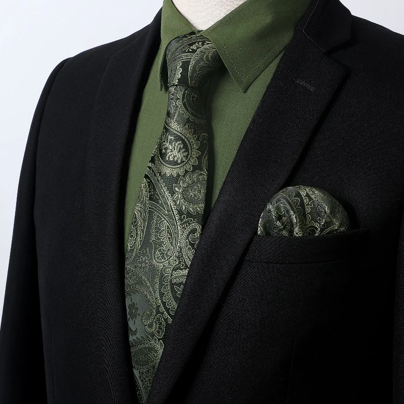 Daily Specials Men's Shirt with Tie Handkerchief Set - 08-GREEN