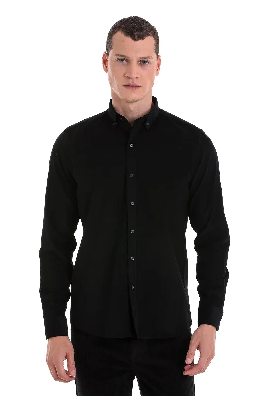 Comfort Fit Long Sleeve Cotton Black Casual Shirt