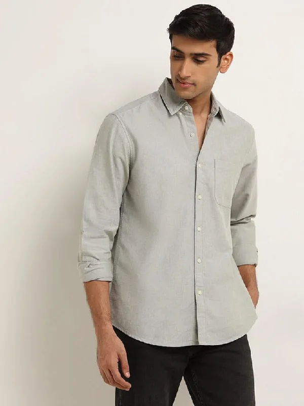 Deal of the Day WES Casuals Light Sage Solid Cotton Relaxed Fit Shirt