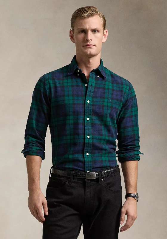 Ralph Lauren Plaid Brushed Oxford Shirt, Navy & Green