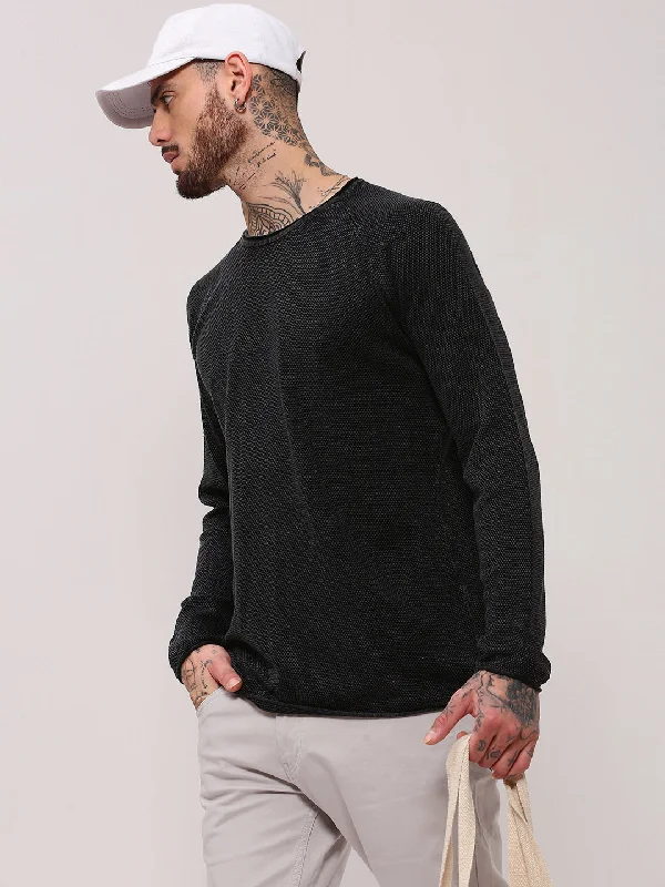Factory Direct Sale Men Black Solid Sweater