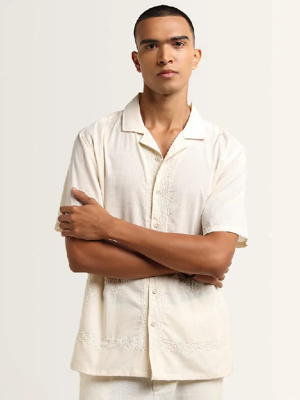 Seasonal Clearance ETA Beige Embroidered Cotton Relaxed Fit Shirt