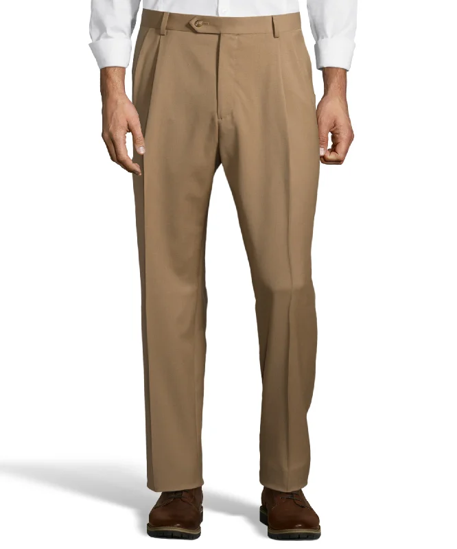 Instant Savings Palm Beach 100% Wool Gabardine Caramel Pleated Pant