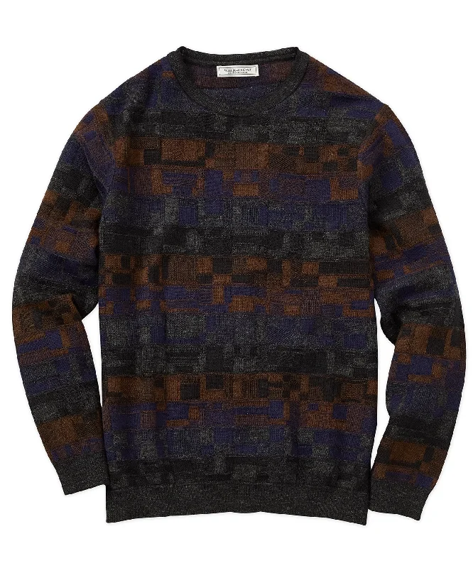 Price Reduction Textured Squares Crew Neck Sweater