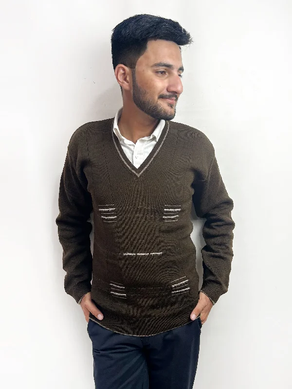 Dark Brown Full Sleeves Sweater for Men MSW50