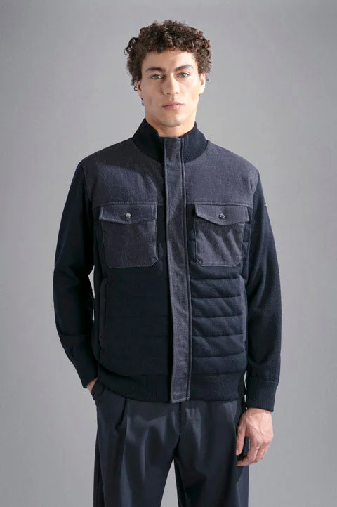 YEAR-End Sale Hybrid Full Zip Sweater Wool and Denim 14311207