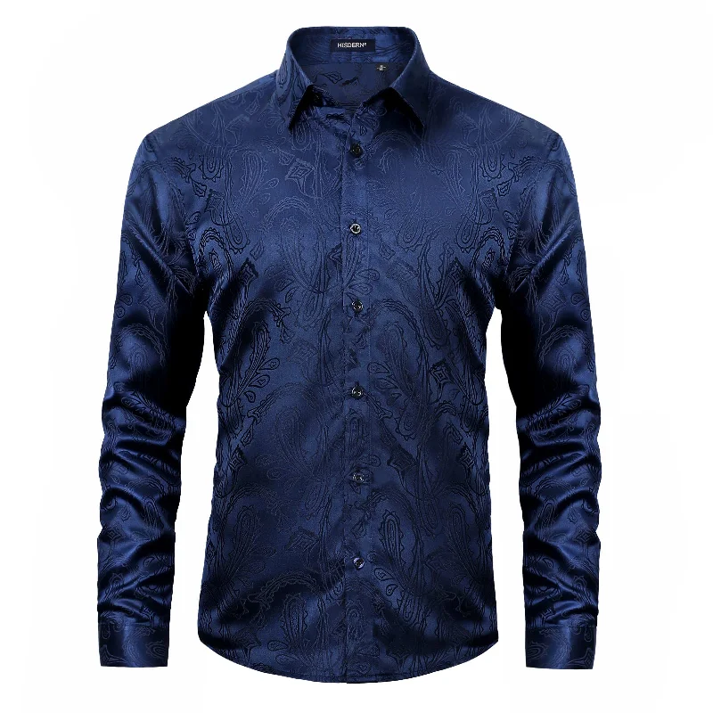 Weekend Deals That Amaze Men's Long Sleeve Shirt With Printing - NAVY BLUE