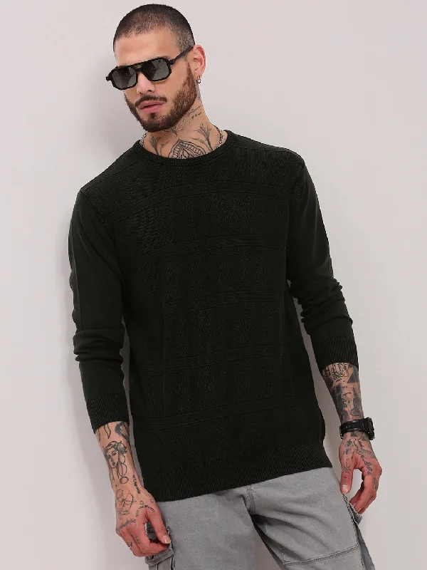 Men Olive Solid Sweater