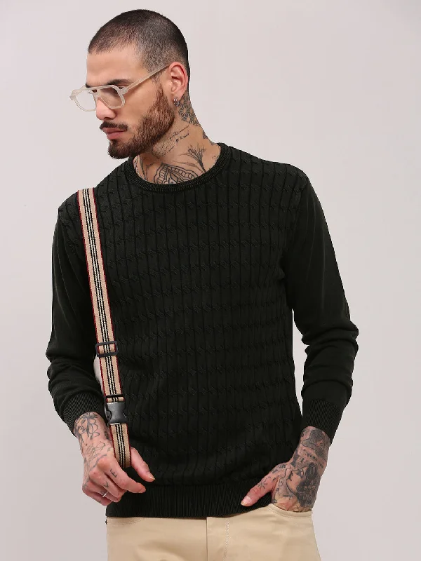 Men Olive Solid Sweater