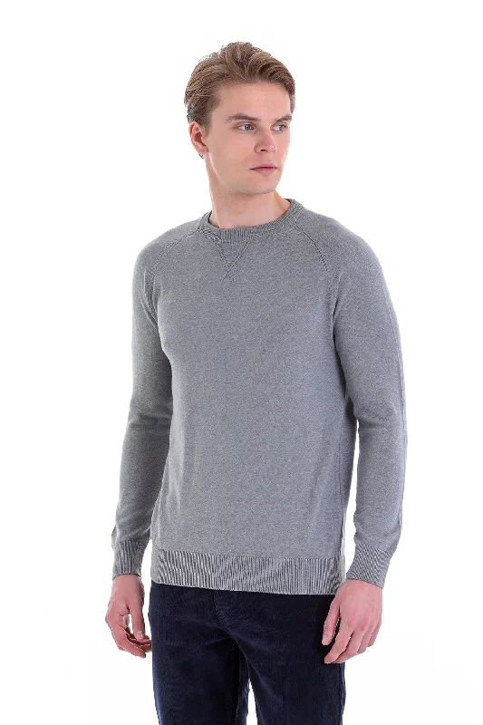 Limited Offer Slim Fit Gray Cotton Blend Crewneck Sweater