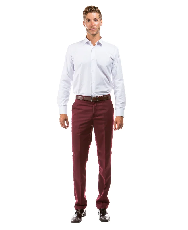 Mens Dress Pants Slim Fit UNHEMMED, Burgundy