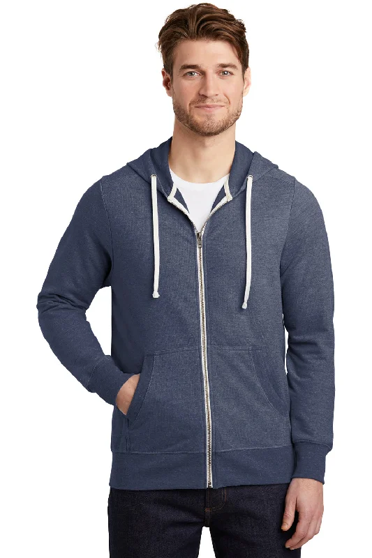 District Mens Perfect French Terry Full Zip Hooded Sweatshirt Hoodie w/ Pockets - New Navy Blue